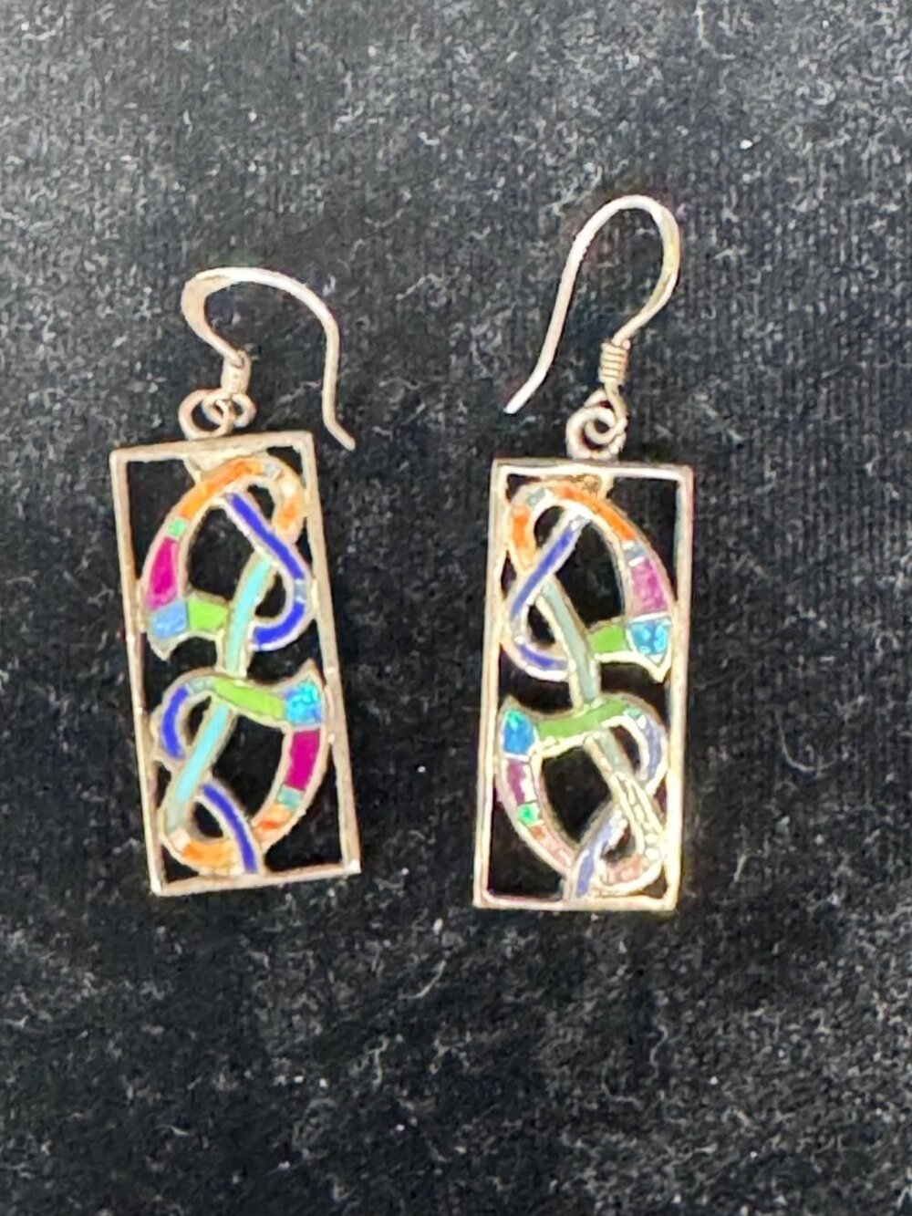 Sterling Silver Dangle Earrings Women 925 1.5” Multicolor Inlay Artisan - Picture 6 of 7